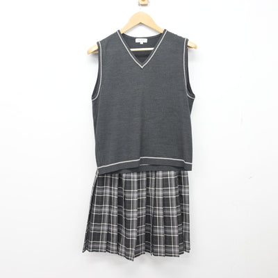 【中古】兵庫県 神戸龍谷高等学校 女子制服 2点（ニットベスト・スカート）sf033100