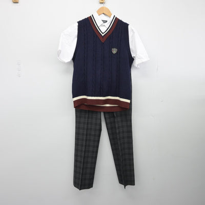 【中古】岡山県 岡山理科大学附属高等学校 男子制服 3点（ニットベスト・シャツ・ズボン）sf033213