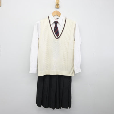 【中古】福岡県 山門高等学校 女子制服 6点（ブレザー・ニットベスト・シャツ・スカート）sf033250