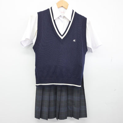 【中古】神奈川県 元石川高等学校 女子制服 3点（ニットベスト・シャツ・スカート）sf033338