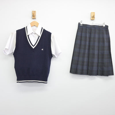 【中古】神奈川県 元石川高等学校 女子制服 3点（ニットベスト・シャツ・スカート）sf033338