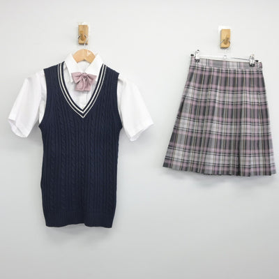 【中古】鹿児島県 おおぞら高等学院 女子制服 4点（ニットベスト・シャツ・スカート）sf033353