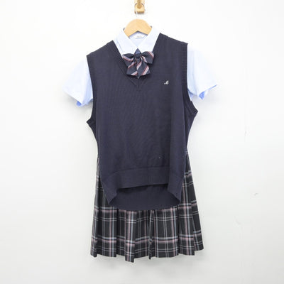 【中古】千葉県 千葉明徳高等学校 女子制服 4点（ニットベスト・シャツ・スカート）sf033406