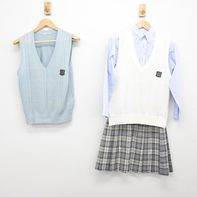 【中古】東京都 錦城高等学校 女子制服 4点（ニットベスト・シャツ・スカート）sf033453