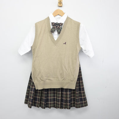 【中古】茨城県 愛国学園大学附属龍ケ崎高等学校 女子制服 5点（ニットベスト・スカート・スカート）sf033521