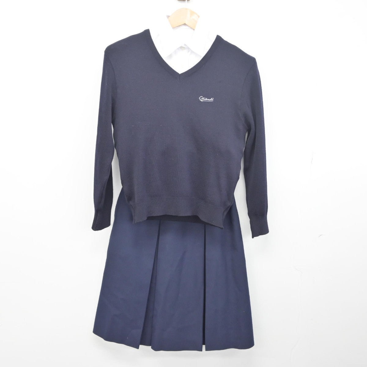 【中古】福岡県 筑紫高等学校 女子制服 4点（ブレザー・シャツ・ニット・スカート）sf033549