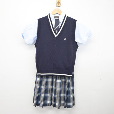 【中古】茨城県 明秀日立高等学校 女子制服 4点（ニットベスト・シャツ・スカート）sf033601