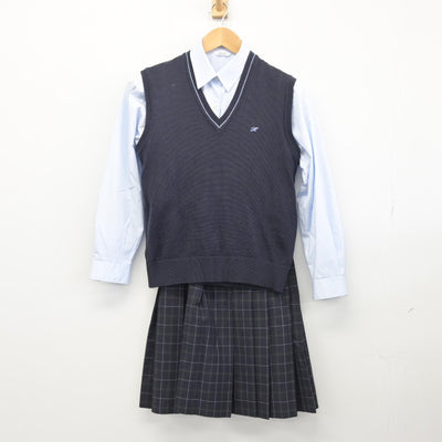 【中古】千葉県 日出学園中学校高等学校 女子制服 3点（ニットベスト・シャツ・スカート）sf033646