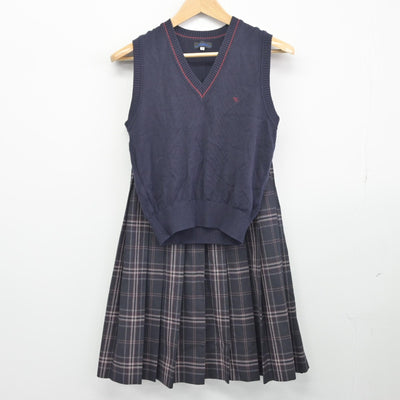 【中古】東京都 忠生中学校 女子制服 2点（ニットベスト・スカート）sf033699