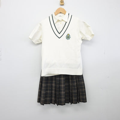 【中古】福岡県 九州産業大学付属九州高等高校 女子制服 4点（ニットベスト・シャツ・スカート）sf033718