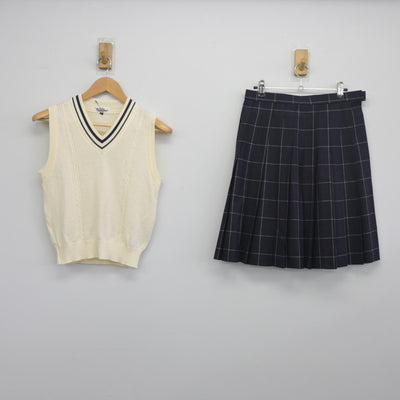 【中古】静岡県 富士市立吉原第一中学校 女子制服 2点（ニットベスト・スカート）sf033798