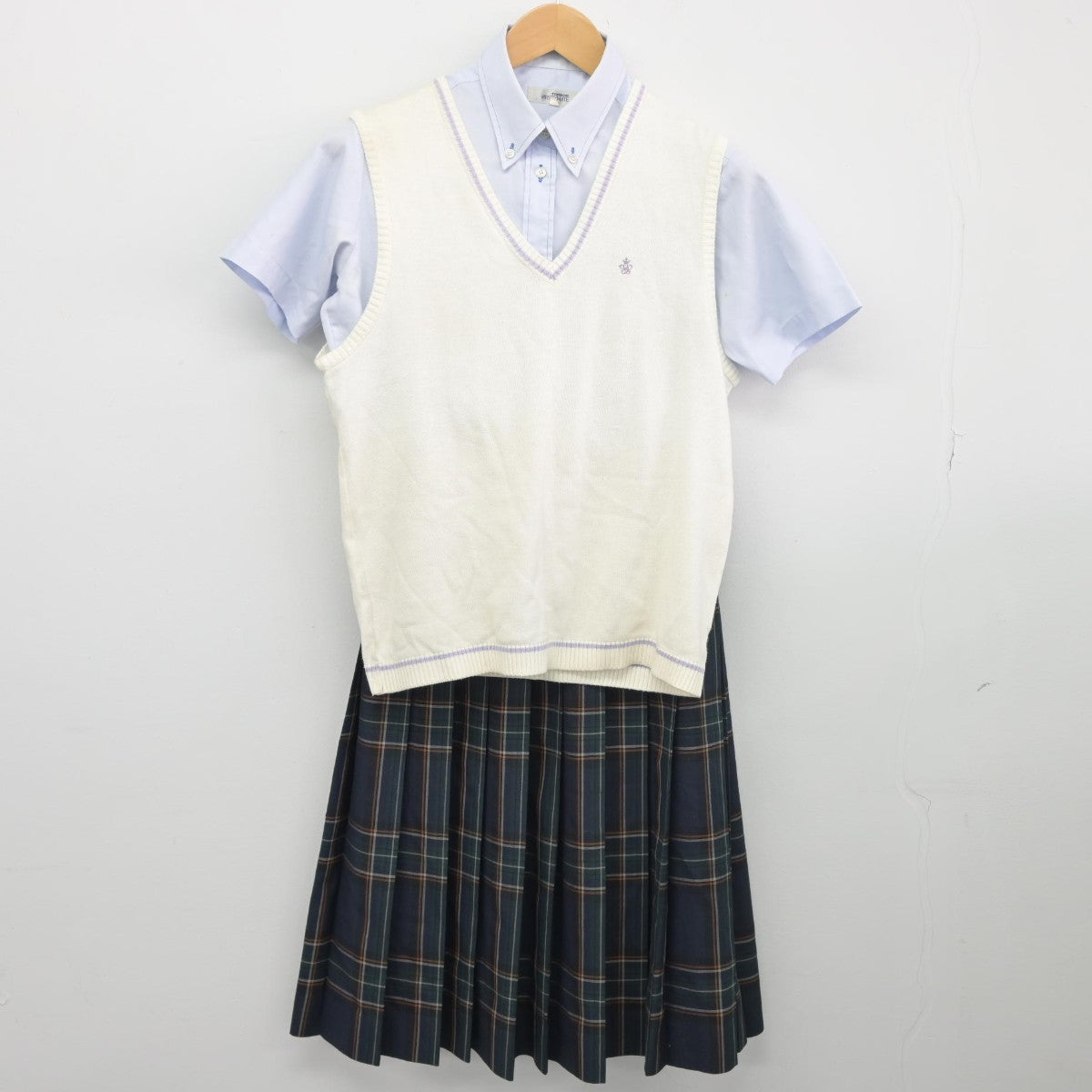 【中古】大阪府 追手門学院大手前中学校高等学校 女子制服 4点（ニットベスト・シャツ・スカート）sf033826