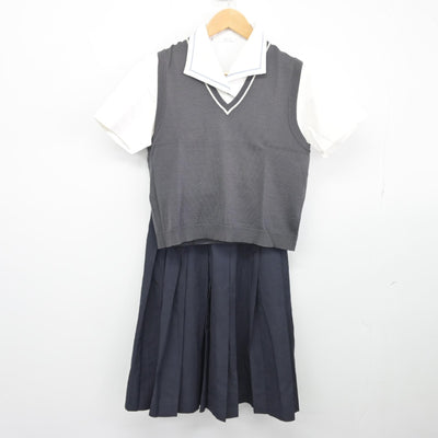 【中古】宮崎県 宮崎南高等学校 女子制服 3点（ニットベスト・シャツ・スカート）sf033840