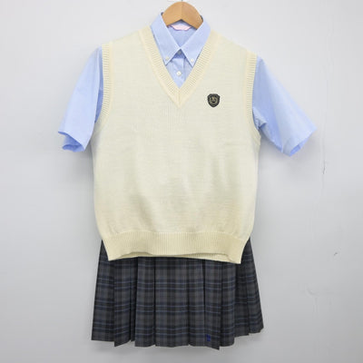 【中古】岐阜県 八百津高等学校 女子制服 3点（ニットベスト・シャツ・スカート）sf033884