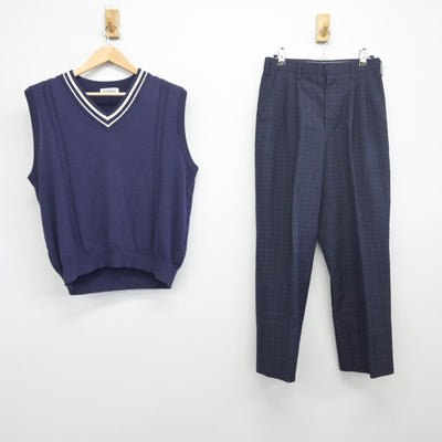 【中古】鳥取県 湯梨浜学園高等学校 男子制服 2点（ニットベスト・ズボン）sf033953