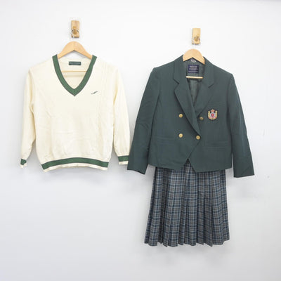 【中古】熊本県 大津北中学校 女子制服 3点（ブレザー・ニット・スカート）sf034149