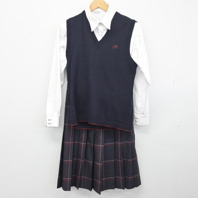 【中古】熊本県 御船高等学校 女子制服 3点（ニットベスト・シャツ・スカート）sf034176