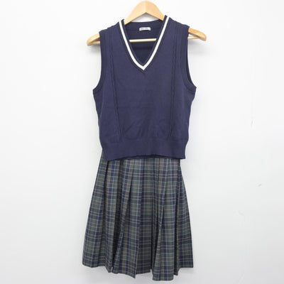 【中古】大阪市 東大阪市立楠根中学校 女子制服 2点（ニットベスト・スカート）sf034182