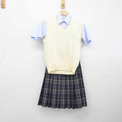 【中古】山梨県 甲府東高等学校 女子制服 3点（ニットベスト・シャツ・スカート）sf034273