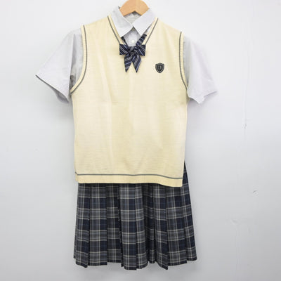 【中古】大阪府 大阪夕陽丘学園高等学校 女子制服 4点（ニットベスト・シャツ・スカート）sf034328