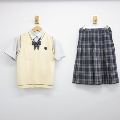 【中古】大阪府 大阪夕陽丘学園高等学校 女子制服 4点（ニットベスト・シャツ・スカート）sf034328