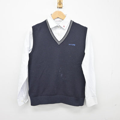 【中古】宮城県 聖ウルスラ英智高等学校 女子制服 2点（ニットベスト・シャツ）sf034359