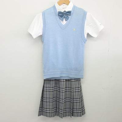 【中古】千葉県 志学館中等部高等部 女子制服 4点（ニットベスト・シャツ・スカート）sf034390