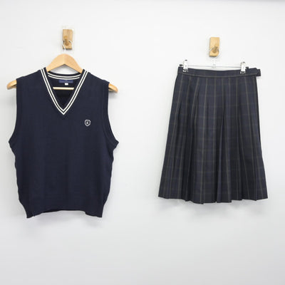 【中古】埼玉県 北本高等学校 女子制服 2点（ニットベスト・スカート）sf034446