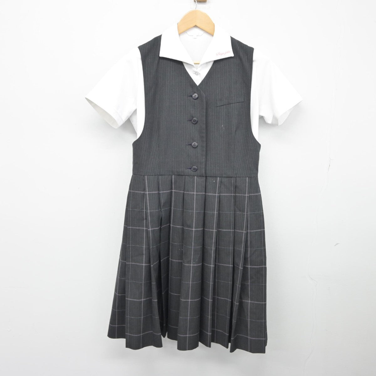 【中古】佐賀県 佐賀女子高等学校 女子制服 2点（シャツ・ジャンパースカート）sf034481