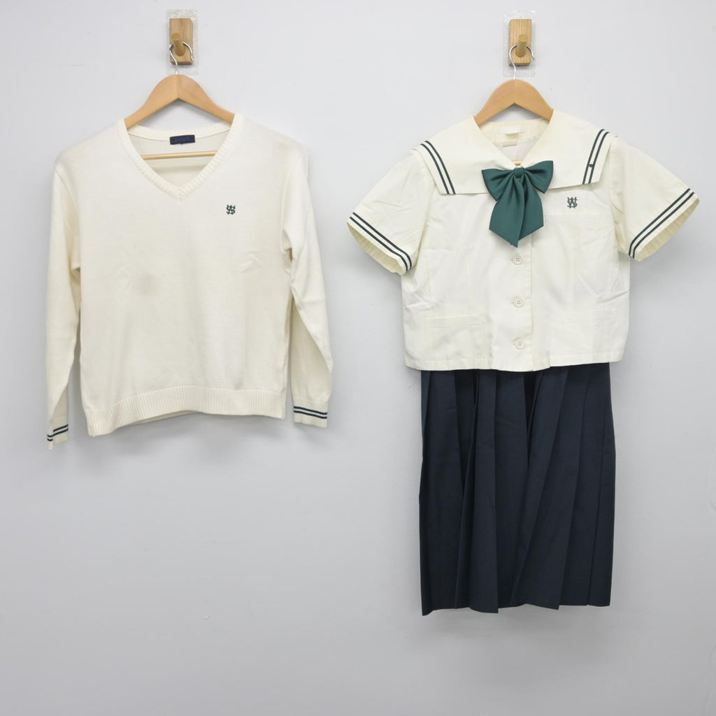 【中古】福岡県 西南学院中学校 女子制服 4点（ニット・セーラー服 