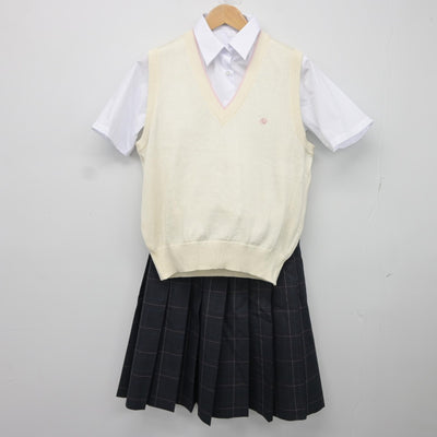 【中古】神奈川県 中原中学校 女子制服 3点（ニットベスト・シャツ・スカート）sf034542