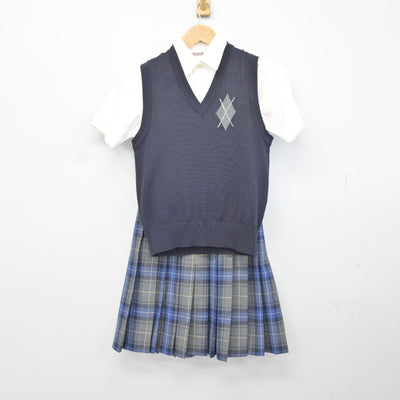 【中古】東京都 麹町学園女子中学校 女子制服 4点（ニットベスト・シャツ・スカート）sf034666