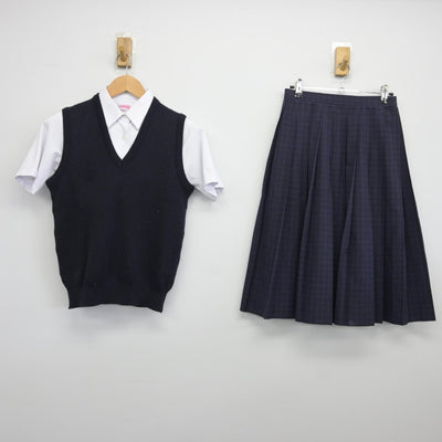 【中古】福岡県 福岡市立姪浜中学校 女子制服 3点（ニットベスト・シャツ・スカート）sf034752