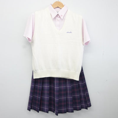 【中古】大阪府 宣真高等学校 女子制服 4点（ニットベスト・シャツ・スカート）sf034770