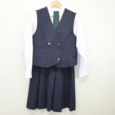 【中古】兵庫県 姫路飾西高等学校 女子制服 6点（ブレザー・ベスト・シャツ・スカート）sf034772