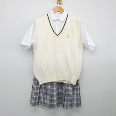 【中古】神奈川県 相模女子大学高等学校 女子制服 4点（ニットベスト・シャツ・スカート）sf034794