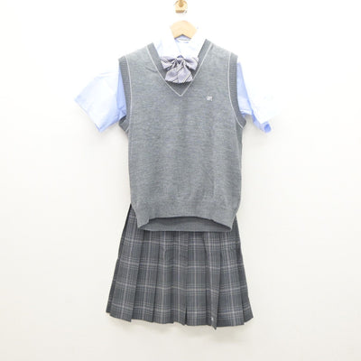 【中古】東京都 町田総合高等学校 女子制服 4点（ニットベスト・シャツ・スカート）sf035051