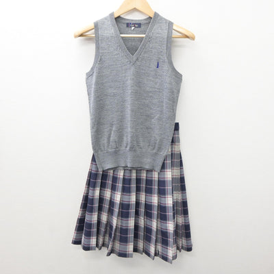 【中古】福岡県 福岡大学附属若葉高等学校 女子制服 2点（ニットベスト・スカート）sf035158