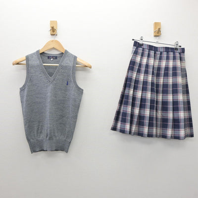 【中古】福岡県 福岡大学附属若葉高等学校 女子制服 2点（ニットベスト・スカート）sf035158