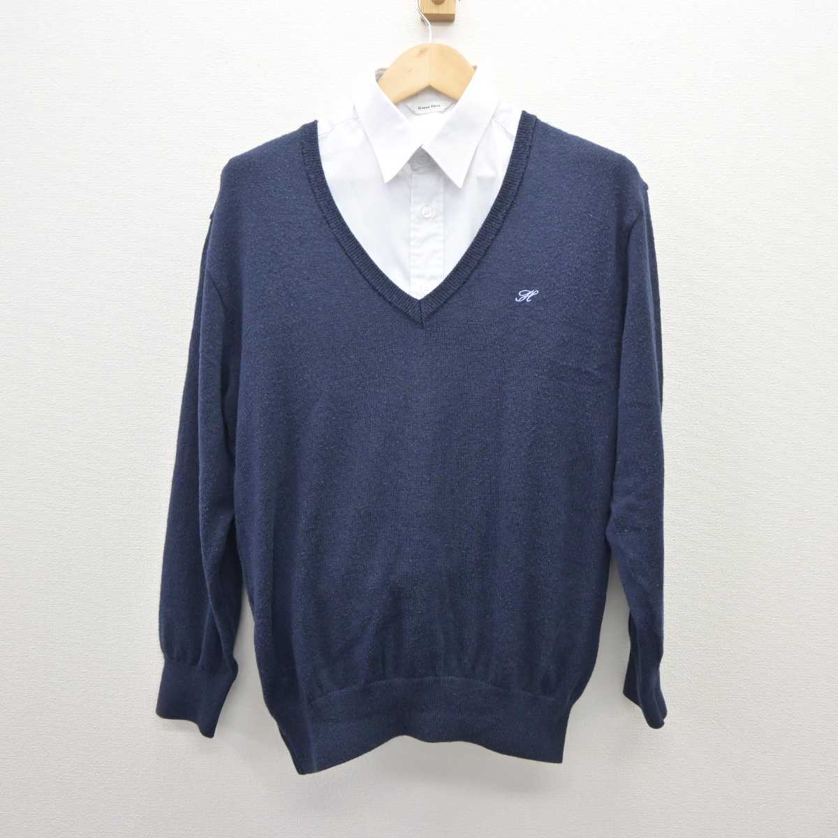 【中古】千葉県 日出学園高等学校 男子制服 2点（ニット・シャツ）sf035500