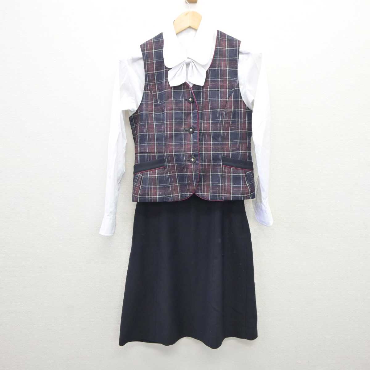 【中古】 事務服 女子制服 4点（ベスト・シャツ・スカート）sf035507