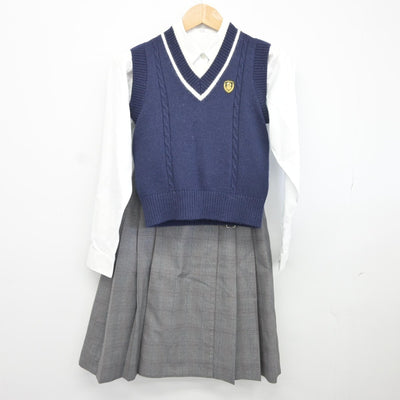 【中古】愛知県 名古屋国際高等学校 女子制服 3点（ニットベスト・シャツ・スカート）sf036011