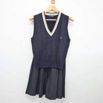 【中古】広島県 広島商業高等学校 女子制服 2点（ニットベスト・スカート）sf036044