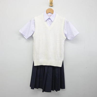 【中古】福岡県 平尾中学校 女子制服 3点（ニットベスト・シャツ・スカート）sf036160