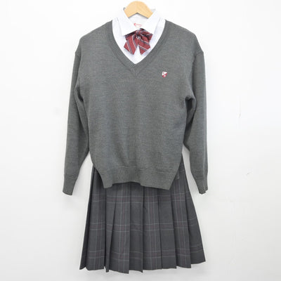 【中古】東京都 京華女子中学・高等学校 女子制服 4点（シャツ・ニット・スカート）sf036212