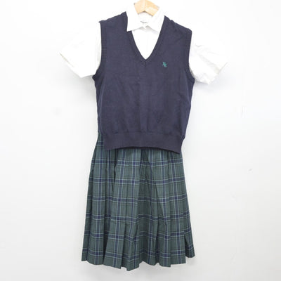 【中古】福岡県 宇美商業高等学校 女子制服 3点（シャツ・ニットベスト・スカート）sf036221