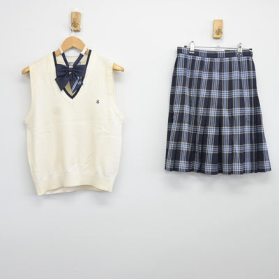 【中古】東京都 修徳中学校高等学校 女子制服 3点（ニットベスト・スカート）sf036363