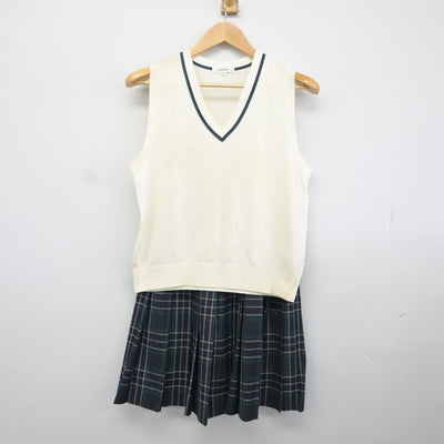 【中古】東京都 文京学院大学女子高等学校 女子制服 2点（ニットベスト・スカート）sf036450