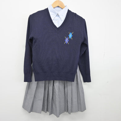 【中古】神奈川県 聖セシリア 女子中学校・高等学校 女子制服 3点（ニット・シャツ・スカート）sf036501