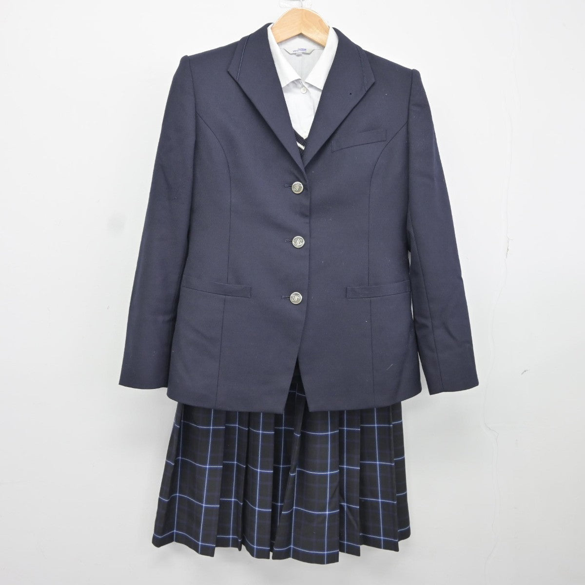 【中古】兵庫県 明石商業高等学校 女子制服 4点（ブレザー・シャツ・ニット・スカート）sf036541